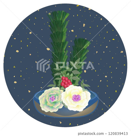 新年花卉圓形背景插圖 120839413