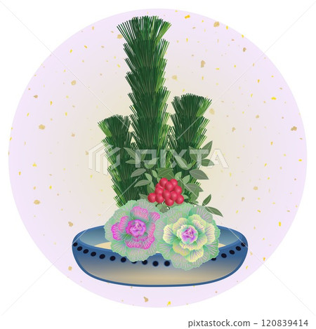 新年花卉圓形背景插圖 120839414