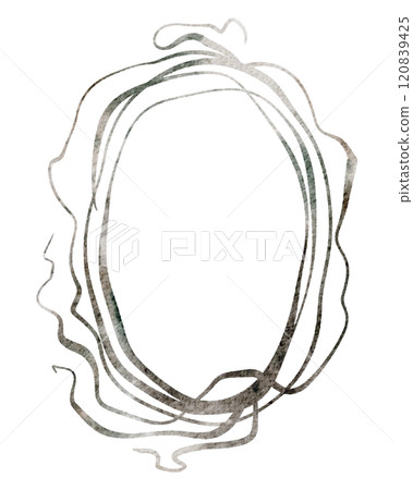 Watercolor illustration of rustic wreath. A hand-drawn elegant garland with grapevine and ivy on an isolated background for wedding invitations or seasonal logos. Vintage frame with natural elements. 120839425