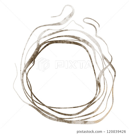 Watercolor illustration of rustic wreath. A hand-drawn elegant garland with grapevine and ivy on an isolated background for wedding invitations or seasonal logos. Vintage frame with natural elements. 120839426