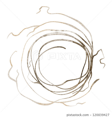 Watercolor illustration of rustic wreath. A hand-drawn elegant garland with grapevine and ivy on an isolated background for wedding invitations or seasonal logos. Vintage frame with natural elements. 120839427