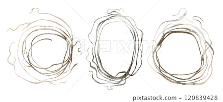 Watercolor illustration of rustic wreath. A hand-drawn elegant garland with grapevine and ivy on an isolated background for wedding invitations or seasonal logos. Vintage frame with natural elements. 120839428