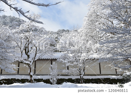 Snow-covered and autumn leaves at Nison-in Temple Snow-covered and autumn leaves at Nison-in Temple 120840811