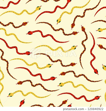 Small Red and Yellow Snake Seamless Pattern Design. Isolated on light yellow background. Small Red and Yellow Snake Seamless Pattern Design. Isolated on light yellow background. 120840922