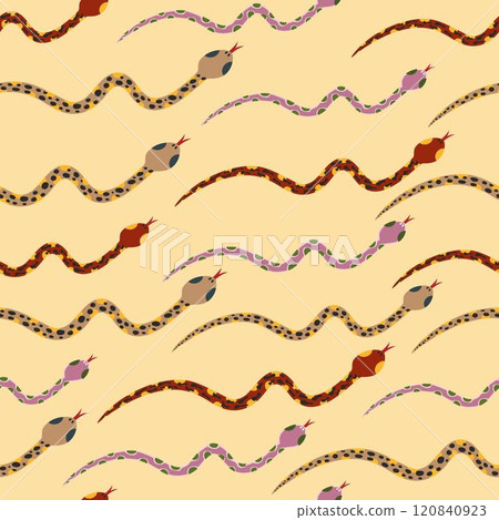 Seamless pattern with snakes. Repeating design element for fabric printing. Reptiles and lizards. Seamless pattern with snakes. Repeating design element for fabric printing. Reptiles and lizards. 120840923