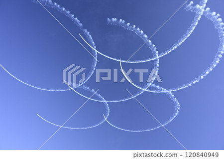 An airplane cloud drawn in the blue sky 120840949