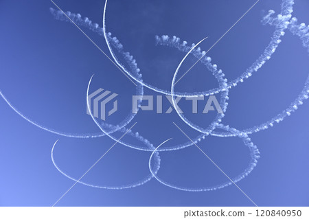 An airplane cloud drawn in the blue sky 120840950
