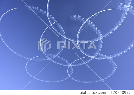 An airplane cloud drawn in the blue sky 120840952