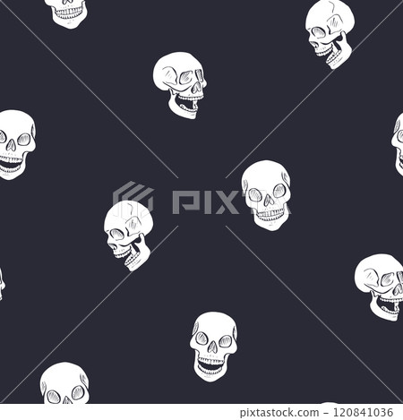 Seamless pattern with hand drawn inky skulls Seamless pattern with hand drawn inky skulls 120841036