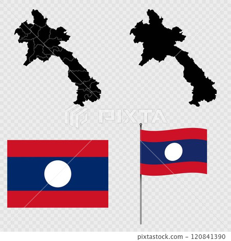 Set of maps, flag and flagpole of Laos. Vector illustration. 120841390