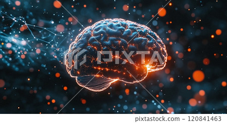 A digital representation of the human brain, composed of countless interconnected nodes, illuminates the complexities of neural networks. 120841463
