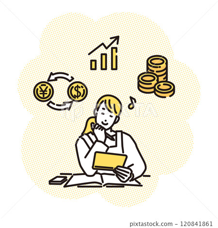 家庭主婦一邊看存摺一邊思考資產管理的簡單說明 120841861