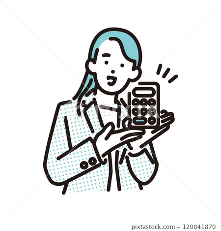 Simple illustration: A business person holding a calculator and proposing an estimate Simple illustration: A business person holding a calculator and proposing an estimate 120841870