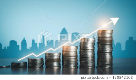 An illustration of a rising coin and chart symbolizing successful asset formation 120842108