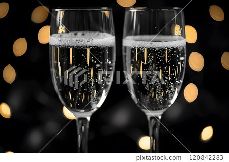 Elegant Celebration with Two Champagne Glasses and Golden Bokeh Generative AI Elegant Celebration with Two Champagne Glasses and Golden Bokeh Generative AI 120842283