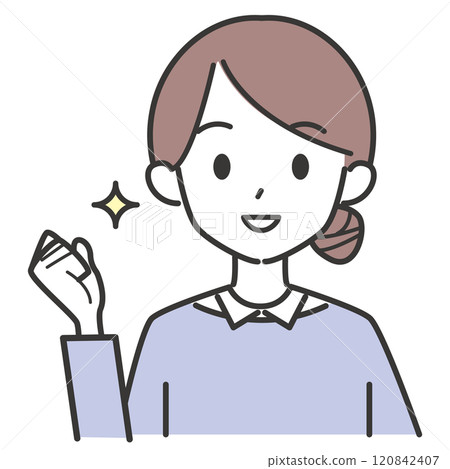 一個帶著髮髻的女人做拳頭泵 120842407