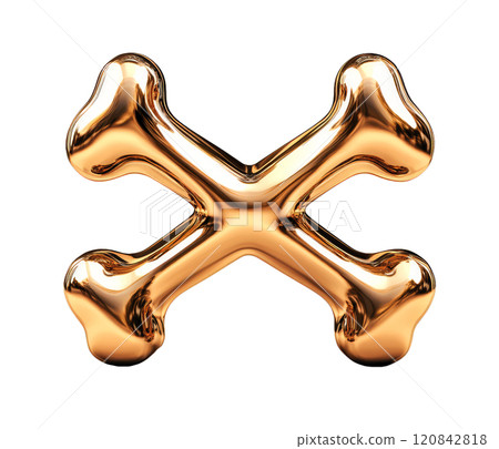 A pair of crossed, golden bones, shining brightly, are isolated on a transparent background. 120842818