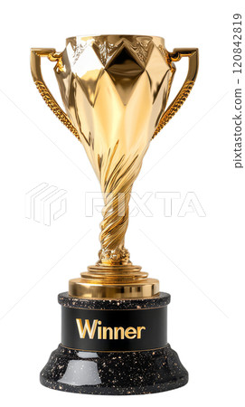 A gleaming gold trophy with the inscription "winner" proudly displayed. 120842819