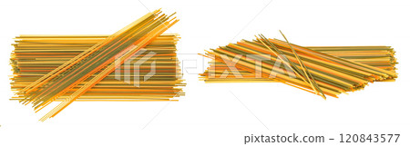 Colorful spaghetti tricolore pasta isolated on white background. Top view. Flat lay Colorful spaghetti tricolore pasta isolated on white background. Top view. Flat lay 120843577