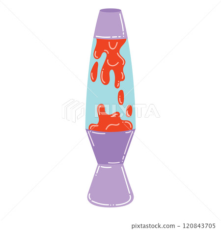 Retro Y2k cartoon lava lamp isolated on white background. Hypnotic night light. Retro Y2k cartoon lava lamp isolated on white background. Hypnotic night light. 120843705