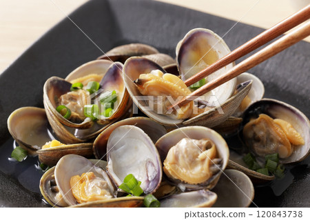 Steamed clams in sake 120843738