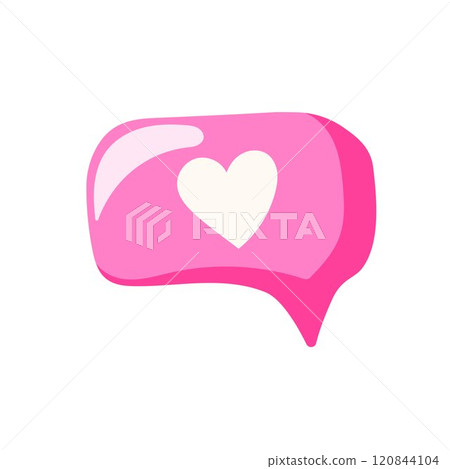 Pink heart speech bubble icon in cartoon style. Perfect for romantic message, Valentines Day card, love chat, sticker and social media design. Cute and playful art. 120844104