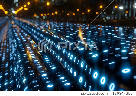 Futuristic Digital Matrix with Glowing Binary Code for Technology Design Generative AI Futuristic Digital Matrix with Glowing Binary Code for Technology Design Generative AI 120844393