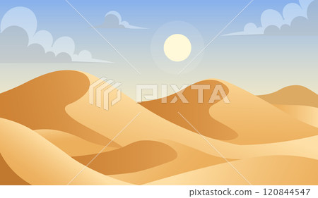 Desert dune landscape vector illustration. Desert dune mountain background realistic cartoon sahara Desert dune landscape vector illustration. Desert dune mountain background realistic cartoon sahara 120844547