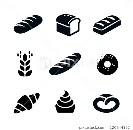 Bakery bread icon set. Pastry food bakery minimal icon design croissant donut cupcake illustration 120844552