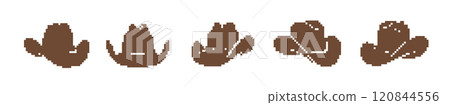 Pixelated cowboy hat icon. Retro-style brown cowboy hat graphic pixel art design. 120844556