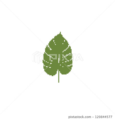 Pixel art green leaf illustration. Minimalistic leaf design in retro pixelated style. Pixel art green leaf illustration. Minimalistic leaf design in retro pixelated style. 120844577