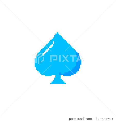 Pixel art blue spade symbol with highlights. Minimalist card suit design created in retro pixel Pixel art blue spade symbol with highlights. Minimalist card suit design created in retro pixel 120844603