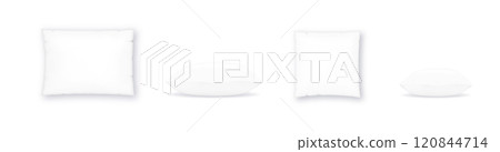 White pillow square shape top, side and front view. Realistic cushion for sleep mockups set pillow isolated on white. Vector White pillow square shape top, side and front view. Realistic cushion for sleep mockups set pillow isolated on white. Vector 120844714