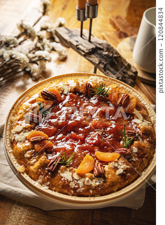 Delicious apricot and pecan tart Delicious apricot and pecan tart 120844834