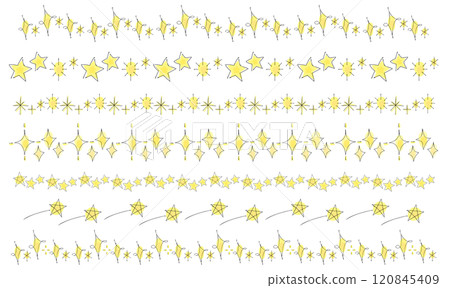 Hand-drawn glitter and star border illustration, yellow 120845409