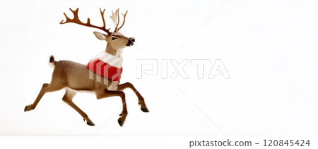 Reindeer joyfully running in a festive setting Reindeer joyfully running in a festive setting 120845424