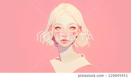 Young woman in front of a pink background 120845451