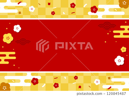 新年日式背景紅金活潑素材插畫 120845487
