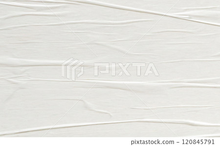 White blank crumpled and creased paper poster texture background 120845791