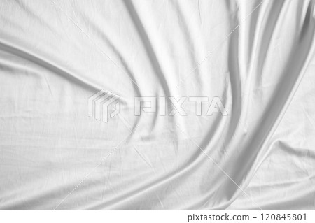 Abstract white wrinkled bedding sheet fabric texture background 120845801