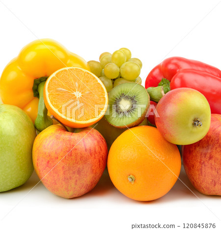 Fruits and vegetables isolated on a white. Fruits and vegetables isolated on a white. 120845876