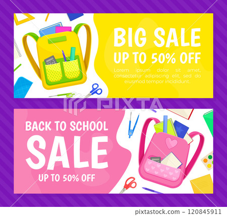 Back to School Banner Design with Supply Vector Template Back to School Banner Design with Supply Vector Template 120845911