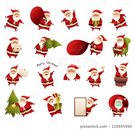 Santa Claus Christmas Character with Beard and Red Hat Vector Set 120845990