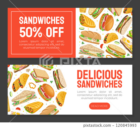 Delicious Sandwich with Different Ingredient Banner Design Vector Template 120845993
