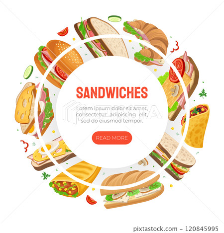 Delicious Sandwich with Different Ingredient Banner Design Vector Template 120845995