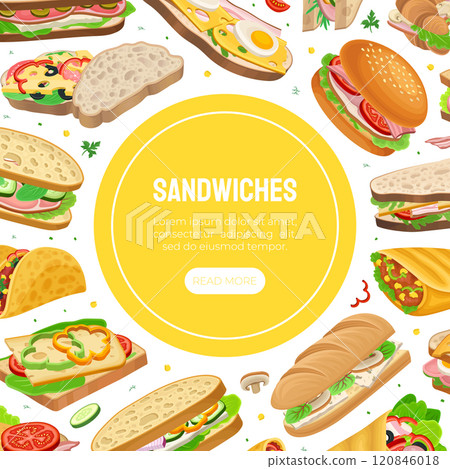 Delicious Sandwich with Different Ingredient Banner Design Vector Template 120846018