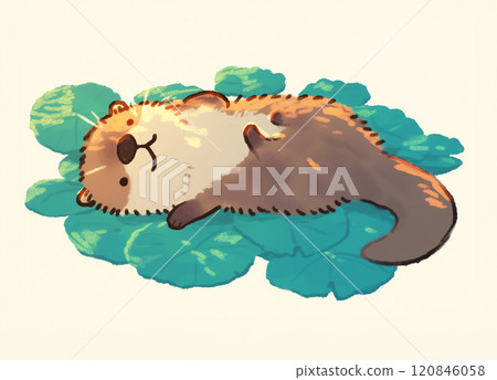 水獺在葉子上放鬆 120846058