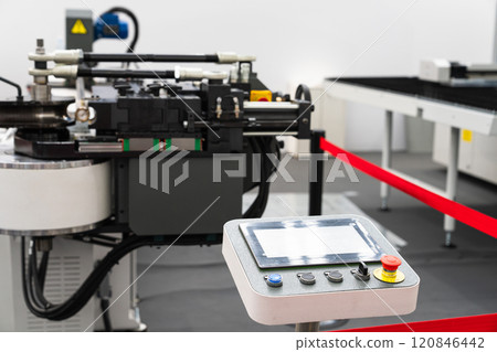 CNC mashine. Motorized maneuverable tool is controlled by a computer. Smart factory 120846442