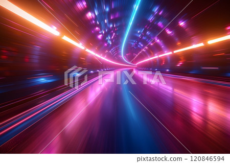 Futuristic Neon Light Tunnel with Vivid Colors for Digital Art and Background Design Generative AI 120846594