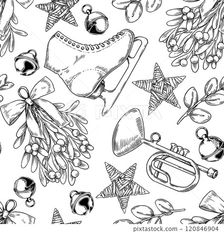 Christmas seamless pattern, vintage illustration in sketch style. 120846904